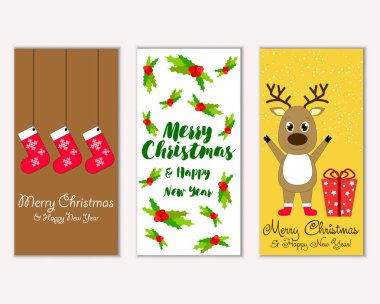 mutlu Noeller ve mutlu yeni yıl tebrik kartları vektör çizim       