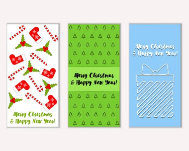 Mutlu Noeller ve mutlu yeni yıl tebrik kartları. Vektör çizim   
