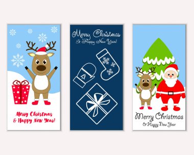 mutlu Noeller ve mutlu yeni yıl tebrik kartları vektör çizim