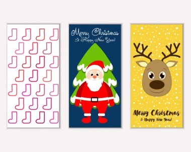 mutlu Noeller ve mutlu yeni yıl tebrik kartları vektör çizim     