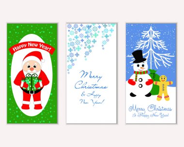Mutlu Noeller ve mutlu yeni yıl tebrik kartları. Vektör çizim       