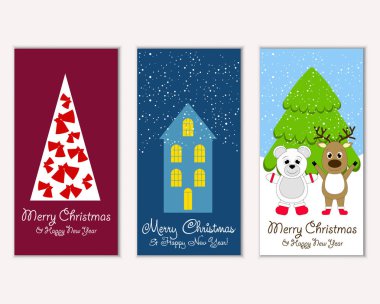 Mutlu Noeller ve mutlu yeni yıl tebrik kartları. Vektör çizim 