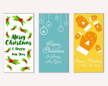 mutlu Noeller ve mutlu yeni yıl tebrik kartları vektör çizim       