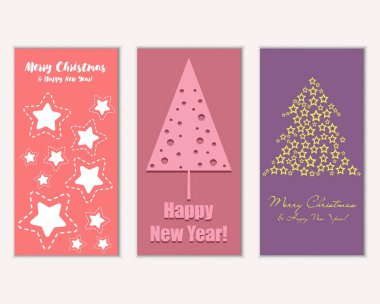 Mutlu Noeller ve mutlu yeni yıl tebrik kartları. Vektör çizim       