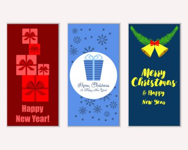 mutlu Noeller ve mutlu yeni yıl tebrik kartları vektör çizim      