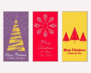 Mutlu Noeller ve mutlu yeni yıl tebrik kartları. Vektör çizim     