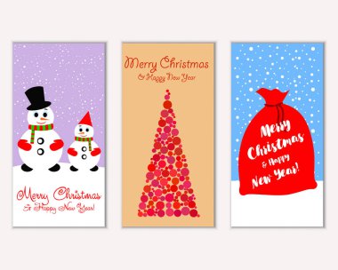 mutlu Noeller ve mutlu yeni yıl tebrik kartları vektör çizim