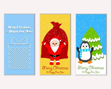 Mutlu Noeller ve mutlu yeni yıl tebrik kartları. Vektör çizim   