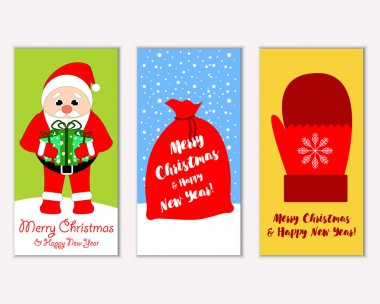 Mutlu Noeller ve mutlu yeni yıl tebrik kartları. Vektör çizim     