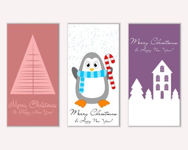 Mutlu Noeller ve mutlu yeni yıl tebrik kartları. Vektör çizim   