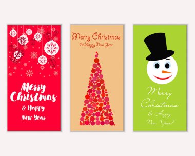 Mutlu Noeller ve mutlu yeni yıl tebrik kartları. Vektör çizim   