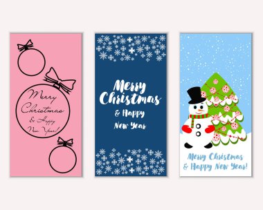 Renkli Noel kartları yılbaşı süsleri ve kardan adam vektör çizim ile