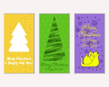 Mutlu Noeller ve mutlu yeni yıl tebrik kartları. Vektör çizim 