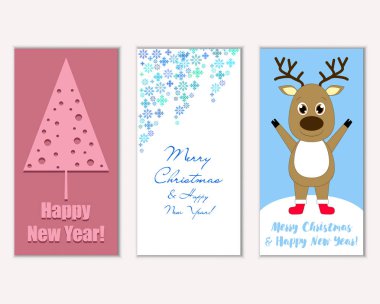 Mutlu Noeller ve mutlu yeni yıl tebrik kartları. Vektör çizim       