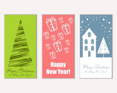 mutlu Noeller ve mutlu yeni yıl tebrik kartları vektör çizim     