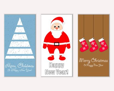 mutlu Noeller ve mutlu yeni yıl tebrik kartları vektör çizim       