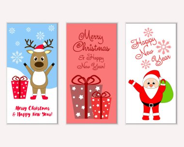 mutlu Noeller ve mutlu yeni yıl tebrik kartları vektör çizim