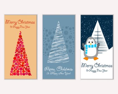 Mutlu Noeller ve mutlu yeni yıl tebrik kartları. Vektör çizim   