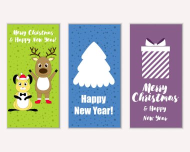 mutlu Noeller ve mutlu yeni yıl tebrik kartları vektör çizim      