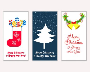 mutlu Noeller ve mutlu yeni yıl tebrik kartları vektör çizim