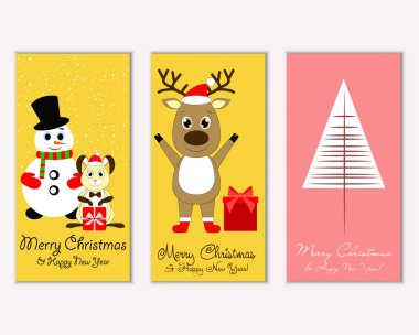 mutlu Noeller ve mutlu yeni yıl tebrik kartları vektör çizim   