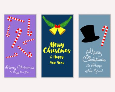 Mutlu Noeller ve mutlu yeni yıl tebrik kartları. Vektör çizim   