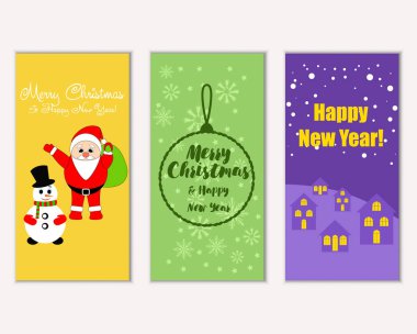 mutlu Noeller ve mutlu yeni yıl tebrik kartları vektör çizim