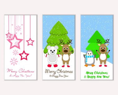 vektör çizim kış tatil tebrik kartları