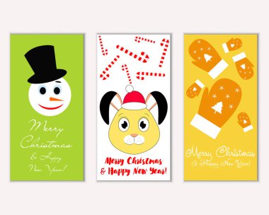 mutlu Noeller ve mutlu yeni yıl tebrik kartları vektör çizim       