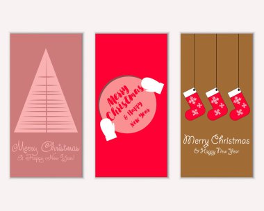 Mutlu Noeller ve mutlu yeni yıl tebrik kartları. Vektör çizim   