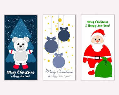 Renkli Noel kartları yılbaşı süslemeleri ve Noel Baba vektör çizim ile