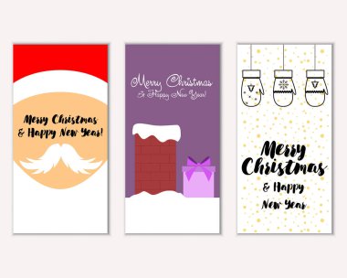 mutlu Noeller ve mutlu yeni yıl tebrik kartları vektör çizim     