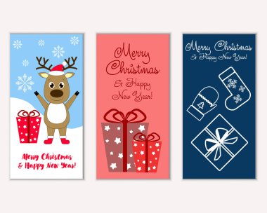 mutlu Noeller ve mutlu yeni yıl tebrik kartları vektör çizim