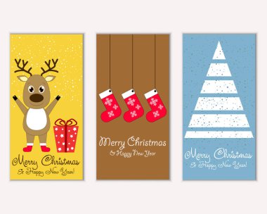 mutlu Noeller ve mutlu yeni yıl tebrik kartları vektör çizim       