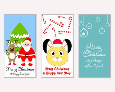 mutlu Noeller ve mutlu yeni yıl tebrik kartları vektör çizim       