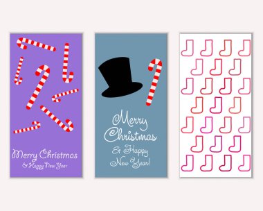 Mutlu Noeller ve mutlu yeni yıl tebrik kartları. Vektör çizim   