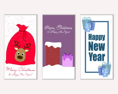 mutlu Noeller ve mutlu yeni yıl tebrik kartları vektör çizim     