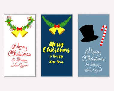 Mutlu Noeller ve mutlu yeni yıl tebrik kartları. Vektör çizim   