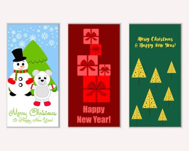 mutlu Noeller ve mutlu yeni yıl tebrik kartları vektör çizim      
