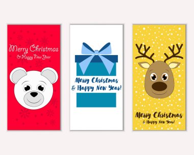 mutlu Noeller ve mutlu yeni yıl tebrik kartları vektör çizim     