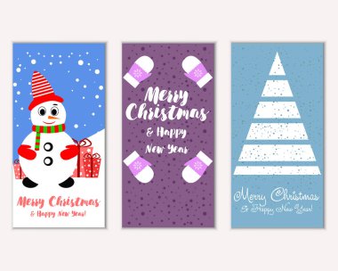 mutlu Noeller ve mutlu yeni yıl tebrik kartları vektör çizim       