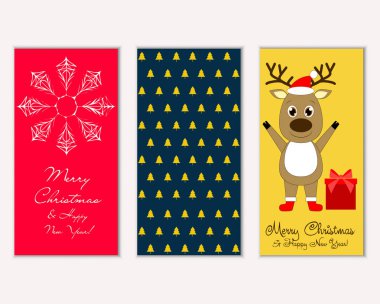 mutlu Noeller ve mutlu yeni yıl tebrik kartları vektör çizim   
