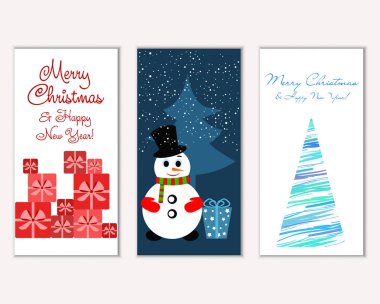 Mutlu Noeller ve mutlu yeni yıl tebrik kartları. Vektör çizim   