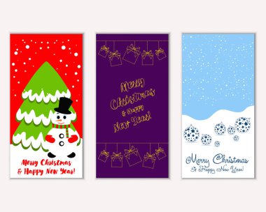 Mutlu Noeller ve mutlu yeni yıl tebrik kartları. Vektör çizim     