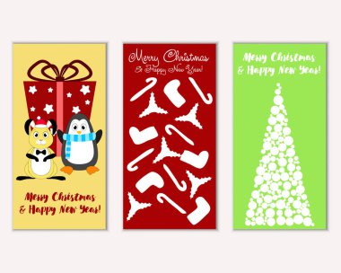 Mutlu Noeller ve mutlu yeni yıl tebrik kartları. Vektör çizim 
