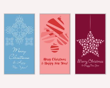 Mutlu Noeller ve mutlu yeni yıl tebrik kartları. Vektör çizim   
