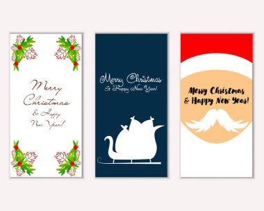 mutlu Noeller ve mutlu yeni yıl tebrik kartları vektör çizim     