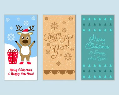 mutlu Noeller ve mutlu yeni yıl tebrik kartları vektör çizim