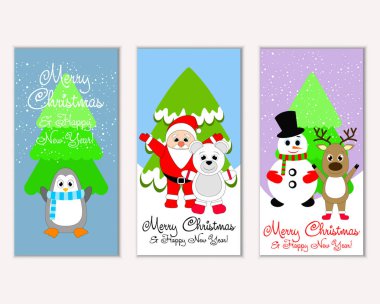 mutlu Noeller ve mutlu yeni yıl tebrik kartları vektör çizim
