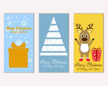 mutlu Noeller ve mutlu yeni yıl tebrik kartları vektör çizim       
